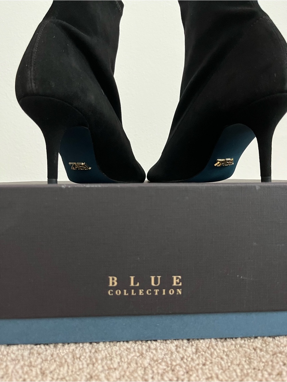 Zara Black Suede Mid-Stiletto Boots